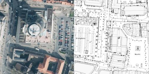 Luftbild und Digitale Stadtkarte der Innenstadt von Jena (Jentower, Eichplatz)